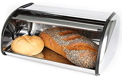 Domotti Brotbehälter aus Edelstahl 36 x 23 x 15 cm Brotkasten Brotbox Brotaufbewahrung Rollbrotkasten Klappkasten Brotkorb Rolldeckel