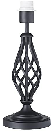 Traditional and Classic Matt Black Table Lamp Base with Switch and Ornate Twist Metal Stem Design | 1 x E27 60w Maximum | 37cm Height by Happy Homewares