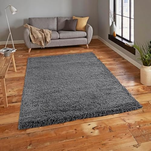 Everest 5cm shaggy Rugs for living room thick pile modern rugs for bedroom, kitchen, hallway, runner, kids' room, small to Large fluffy carpet, dark grey 120x170cm
