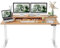 FEZIBO Height Adjustable Electric Standing Desk with Double Drawer, 150 * 60cm Stand Up Table with Storage Shelf, Sit Stand Desk with Splice Board, White Frame/Light Brown Top