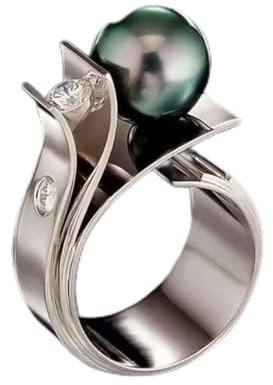 MAYIYAHO Trendy Grau Simulierte Perle Finger Ringe für Frauen Luxus Ehering gefüllt Strass Verlobung Schmuck