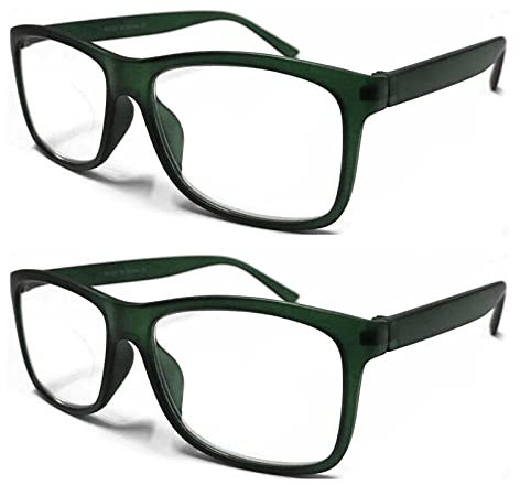 TWINKLE TWINKLE Big Lens Simple Plain Colourful Reading Glasses/Comfort Designed R140 (2 Pairs Dark Green, +0.50 Magnification)