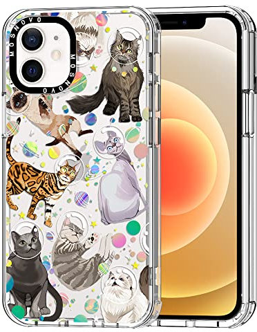 MOSNOVO Case for iPhone 12 Mini, [Buffertech 6.6ft Military-Grade Drop Protection] [Anti Peel Off Tech] Clear TPU Bumper Phone Case Cover Design - Space Cat