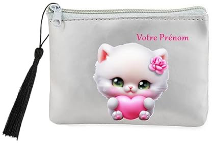 Porte Monnaie et cles Gris Chat Peluche personnalisee