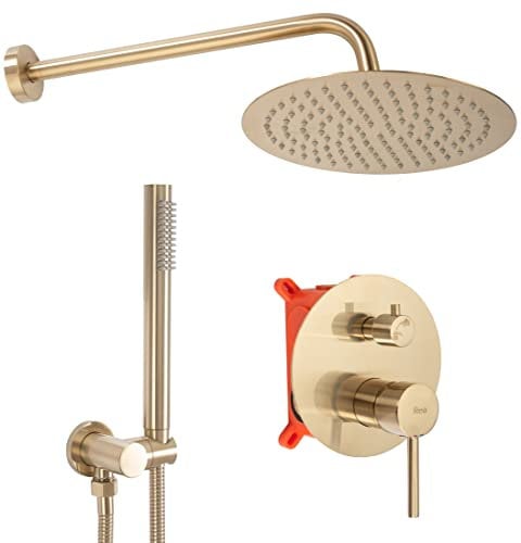 Rea LUNGO SET DOCCIA INCASSO ORO OPACO + BOX Sistema Doccia in Ottone per Bagno (Oro)
