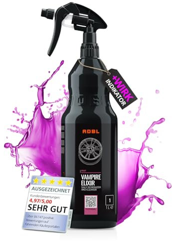 ADBL Vampire Elixir (1L) - Felgenreiniger & Flugrostentferer - säurefreier Reiniger mit Wirkindikator für alle Felgentypen wie Alufelgen, Stahlfelgen & Chromfelgen | schonender Auto Lackreiniger