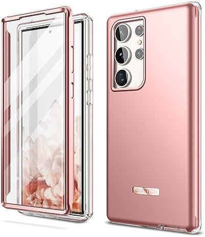 SURITCH Coque Samsung Galaxy s23 Ultra 360 Degrés Bumper Souple Integrale Antichoc Etui Protection Avant et Arrière Housse pour Samsung Galaxy S23 Ultra 6.8(Or Rose)