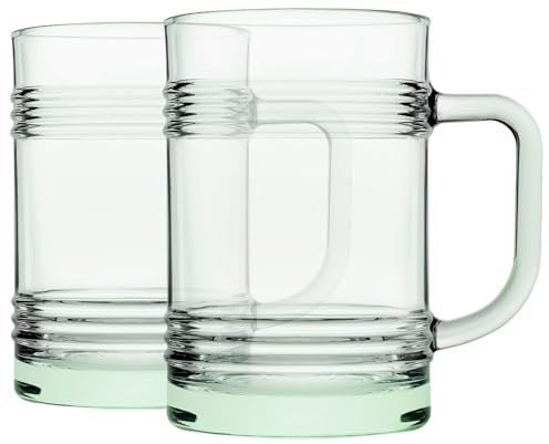 Pasabahce Aware Tincan Recycled Glass Mugs - 400ml - Green - Pack of 2 - Drinking Glasses with Handles Dishwasher Safe Tumbler Cups for Drinking Water, Juice
