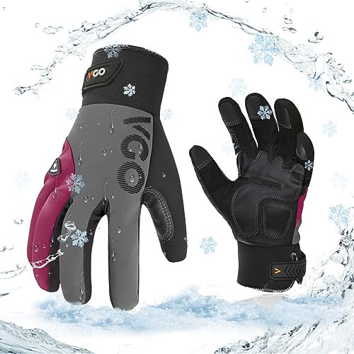 Vgo... 1 Paar Arbeitshandschuhe Herren,Mechanikerhandschuhe Männer,Anti-Vibrationshandschuhe für Elektrowerkzeuge (S/1 Paar, Dunkelrot, Winterversion)