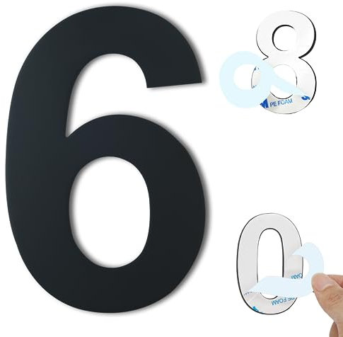 Ywonoby House Numbers, 6 Inch Door Numbers Large Self Adhesive Stainless Steel Metal House Numbers Sticker for House Mailbox Address Street Apartment Hotel Courtyard - Black(6/9)