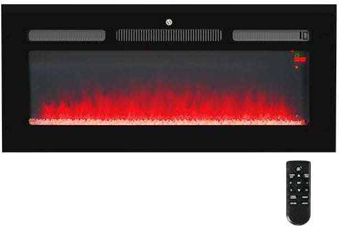 HOMCOM 102cm Electric Fireplace, 2000W Recessed and Wall Mounted Electric Fire with Remote Control, 9 Flame Colour and Crystal, Black