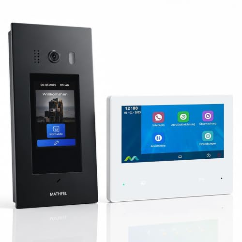 Mathfel Videocitofono a 2 fili, per casa familiare da 1 a 20, controllo RFID e codice di accesso, pannello frontale in acciaio inox e touch display da 5 pollici, monitor touch con Wi-Fi, antracite