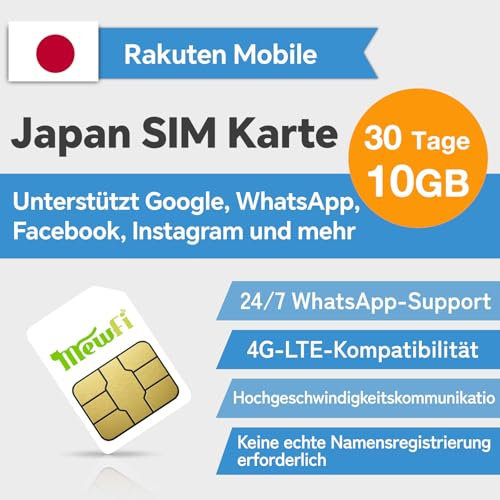 mewfi Japan SIM Karte Japan Daten nur Prepaid SIM Karte 30 Tage 10GB 3 in 1 SIM Karte für Unlocked iPhone Android Mobile 4G Operating Network Unlimited Speed