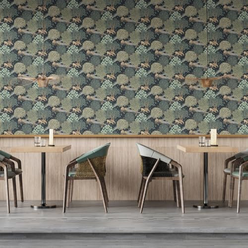 Fchen art Vintage Floral Wallpaper Peel and Stick,Botanical Grey Nouveau Exhibition Floral Peel and Stick Wallpaper, Deers Wallpaper Dark Wallpaper Self Adhesive Wallpaper Coverage for Home