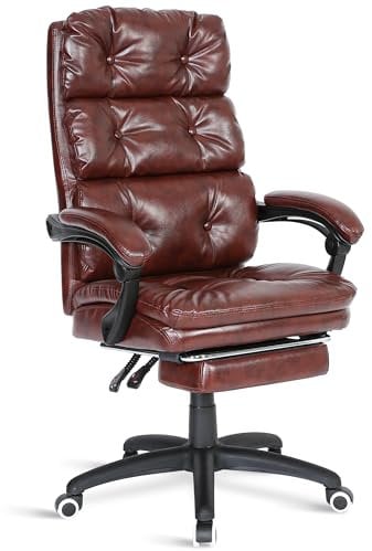 Blisswood Ergonomic Desk Chair with Lumbar Support – Adjustable Height with Padded Seat, High Back Support & Headrest 360° Swivel Executive Manager Chair for Home, Office, Work - PU Leather Dark Brown