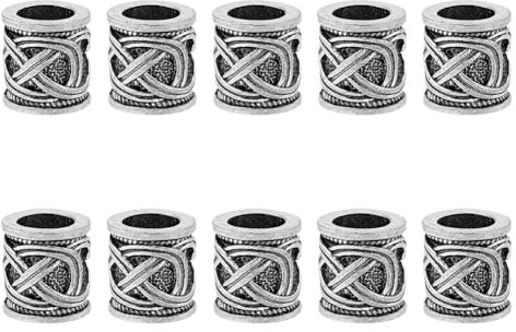 DICOSMETIC 10 pièce Perles Barbe en Alliage Tibétain de 10 mm Perles de Rune de Dragon Viking Nordique Colonne de Dreadlocks Perles D'Espacement pour la Fabrication de Bijoux, Trou: 6.5mm