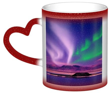 ZORIN Wärmewechselnde Tasse Aurora Borealis lila Nordlichter wärmeempfindliche Farbwechsel-Keramik-Kaffeetassen Geschenk für Damen und Herren (rot)