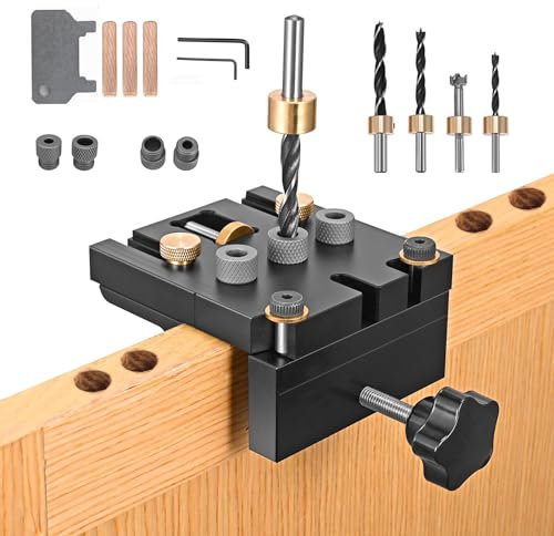Kit de Plantilla para Agujeros de Bolsillo 3 en 1, Pocket Hole Jig para Agujeros de Bolsillo, Kit de Taladro de 6/8/10/15 mm con Clip de posicionamiento Guía de perforación Puncher Localizador