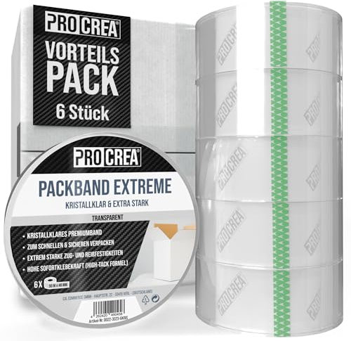PROCREA® -NEU- 6x Paketklebeband Transparent Set [Premium Qualität - Kristallklar] Extra starkes Packband & Verpackungsband in Profi-Qualität - Universelles Klebeband für Pakete und Kartons