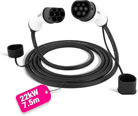 Cord Type 2 to Type 2 EV Charging Cable, 32amp, 22kW, 7.5 Metre, Three Phase