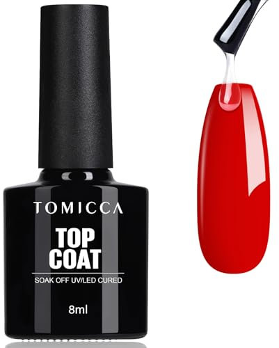 TOMICCA No Wipe Top Coat Vernis Semi Permanent, Vernis Gel UV Semi Permanent No Wipe Top Coat Soak Off UV LED pour Studio de Manucure DIY Home, 8 ml