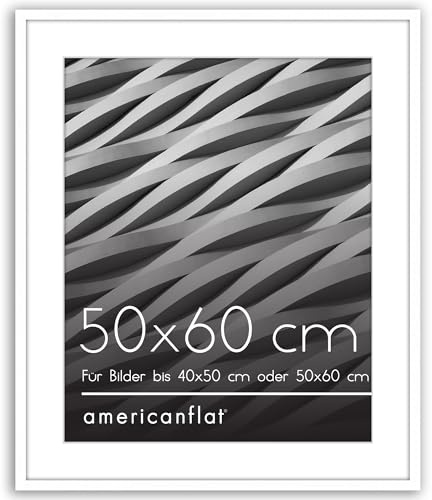 Americanflat Bilderrahmen 50x60 cm Weiß - Bilderrahmen 40x50 cm mit Passepartout - Fotorahmen mit poliertem Plexi-Scheibe