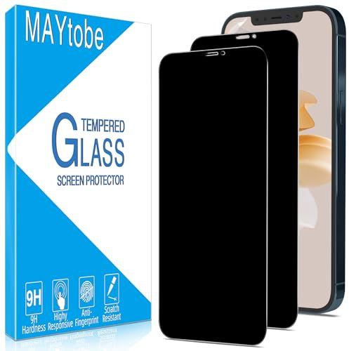 MAYtobe 2 Pack Privacy Screen Protector for iPhone 12 Mini, Anti Spy Tempered Glass, Case Friendly, Anti-Scratch, Ultra Resistant, Touch Sensitive, Bubble Free