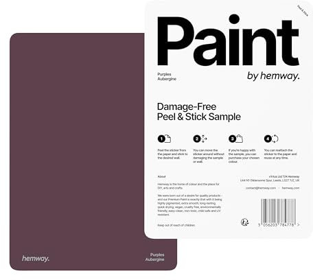 Hemway - Peel & Stick Sample for Our Premium Chalk Paint - Aubergine Purple | A5 Damage-Free, Accurate Colour Swatch | Easily Test Our Chalky Matt Shabby Chic Finishes for Interior Furniture & Walls