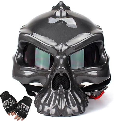 Casco De Media Concha Sombrero De Calavera ECE Homologado Casco Jet Moto Casco Scooter Moto Abierto Casco De Patinete Eléctrico De La Motocicleta De Los Hombres La Mitad De Casco(Regalo: guantes)