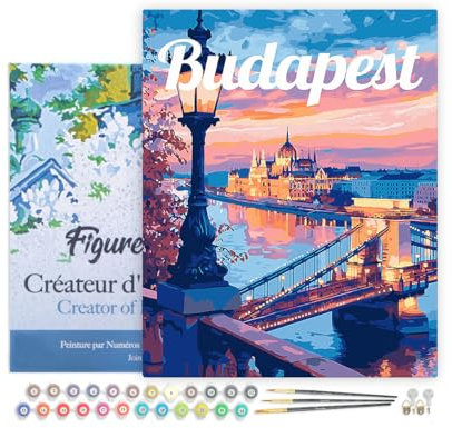 Figured'Art Peinture par Numéro Adulte avec Cadre Affiche de voyage Budapest - Activité Manuelle Kit de Loisir Créatif DIY Numéro d'Art Complet - 40x50cm toile tendue sur châssis