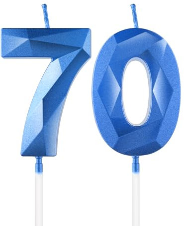 Royal Blue 70th Birthday Candles, 3D Number 70 Candle for Cake, Women Men 70th Birthday Decorations, Sapphire Candle Topper Blue Cake Decorations for Birthday Party Wedding Anniversary Supplies