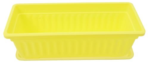 Sosoport Jardinière Rectangulaire en Plastique Jaune Soucoupes Lot de 2 Sets de Pots pour Fleurs et Légumes Utilisable Intérieur Extérieur pour Rebord de Fenêtre Jardin Patio Balcon