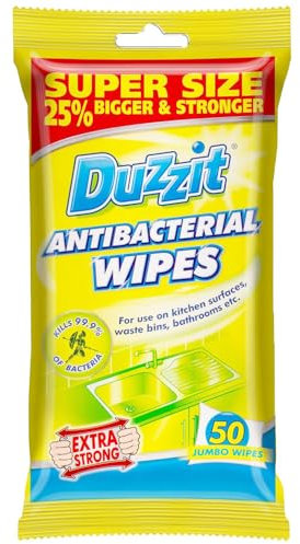 Duz_zit Anti Bacterial Wipes 50 Jumbo Sheets Pack of 1 Multipurpose Sterilising Wet Cloth Surface Cleaner Waste Bins Bathroom Kitchen with Welari Thank You Card | (1pack) (50wipes)