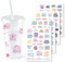 5 Pack Transparency Cups with 112 pcs DIY Stickers Reusable Glitter Cups with Lids and Straws Plastic Tumblers with for Adults to Drink Water Coffee Smoothie Beverages at Parties-710ml White