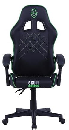 Skull Factory Sedia Gaming Ergonomica, Regolabile, Base Nylon, Pistone a Gas Classe 3, Cuscino Cervicale, Cuscino Lombare, Rivestimento in PVC, Ruote Silenziose