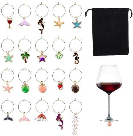 MOLENCO Marcadores para Copas de Vino, 20 Marcadores de cristal, Dijes de Identificación de copa de Vino, Divertidas Etiquetas de copa de Vino para Decoración de Fiesta de Cata de Vino