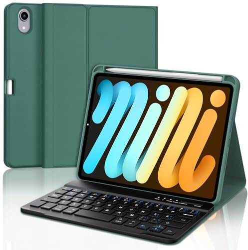 IVEOPPE Teclado iPad Mini 7/6 8.3, Español Ñ, Funda Teclado Bluetooth Desmontable para iPad Mini A17 Pro/6 8.3 2024/2021, Verde Oscuro