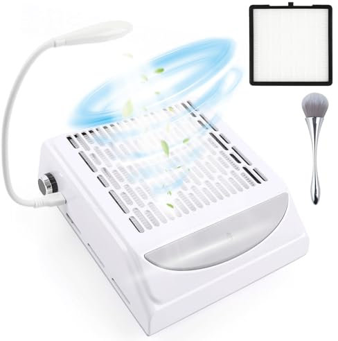 Staubabsaugung für Nägel, 100W Nagelstaubsauger, Nail Dust Collector mit 1 Filter, 1 Leuchte und 1 Reinigungsbürste, Nagel Zubehör, Nagel Absaugung für Nagelstudios und Haushalte