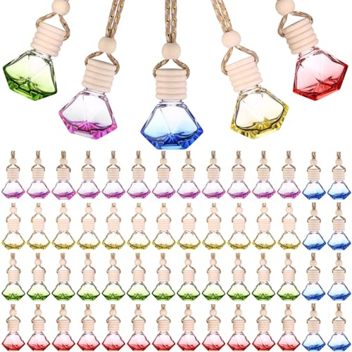 ULELE 30 Pcs 8ml Hanging Car Air Freshener Diffuser Colorful Empty Clear Glass Essential Oil Aromatherapy Fragrance Perfume Pendant Car Air Freshener Perfume Bottle