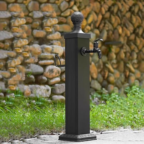 Support de tuyau d'arrosage avec robinet et fontaine pour terrasse extérieure et pelouse - Colonnes de robinet d'eau pour rangement et extension de tuyau d'arrosage (114 cm)