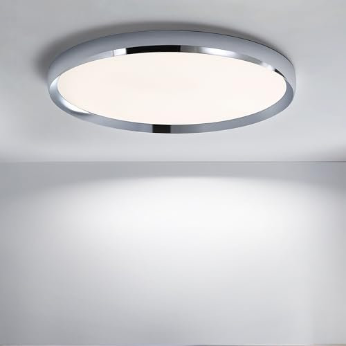 Fordeson 50cm Moderne Badezimmer-LED Deckenleuchte Flach – Chromfarbene Runde Einbauleuchte, Dimmbar 3000K-6000K, 40W – Ultra-Dünne Bürobeleuchtung für Wohnzimmer, Schlafzimmer, Küche, Flur