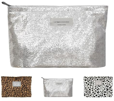 AUNGCSHE Kosmetiktasche Damen, Kulturbeutel Damen, Schminktasche, Make up Tasche Gesteppte mit Reißverschluss Handtaschen Leopard-Schönheitstasche(Weiß)