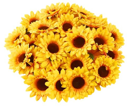 BDHYYM 40 Stück 9,5 cm Künstliche Sonnenblumen Künstlich Groß, Sonnenblumen Seidenblumen, Sonnenblumen Deko, Kunstblumen zum Basteln für Hochzeit Garten Party Tischdeko Fotografie Handwerk Sunflower