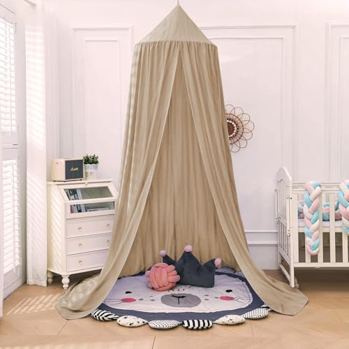 Aolso Betthimmel Babybett, Betthimmel Babybett aus 100% Baumwolle Handmade, Betthimmel Moskitonetz 245x270 cm, Betthimmel Mädchen & Jungen(Beiger Baumwoll-Crêpe)