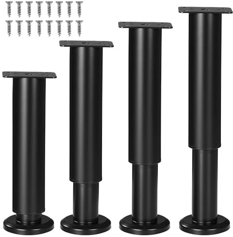4 Pièces Pieds de Meuble, 18-30cm Pied de Meuble Reglable , pieds de meubles en métal noir, adaptés aux pieds de meubles DIY pour armoires, canapés, tables, chaises, supports TV et tables de chevet