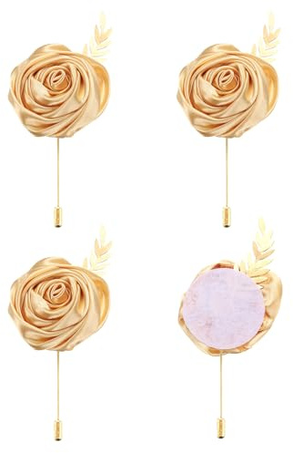 QUARKZMAN 4 Stück Goldene Rosen Ansteckblumen Knopflöcher Taschenanstecker Pins für Hochzeitszeremonie Jubiläum Abschlussball Formelles Abendessen Party (4,7 x 2 Zoll)