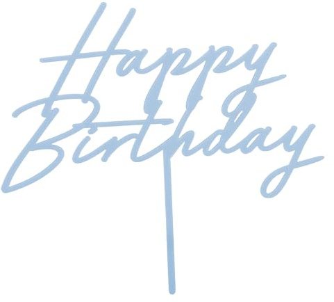 PartyDeco Cake Topper Happy Birthday 18x16cm - Tortendeko Geburtstag - Kuchendeko Tortenstecker - Geburtstagsdeko für Kuchen Torte Cupcake Muffin - Hellblau