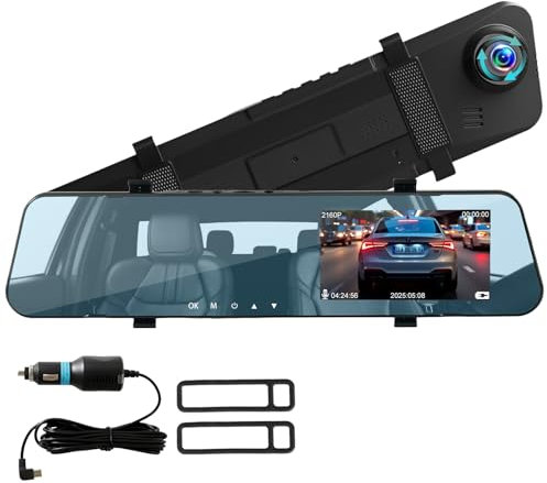 4k Rückspiegel Dashcam Frontkamera Dash Cam Spiegel mit Parküberwachung,Nachtsicht,G-Sensor Loop-Aufnahme Dashcam Vorne Kamera, 170°Weitwinkel WDR, WiFi GPS,7-32V für LKW und Auto tauglich