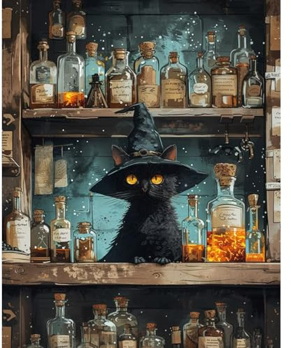 Fountor Peinture par numéros pour adultes, chat noir à faire soi-même, kits de peinture sur toile sans cadre 40,6 cm l x 50,8 cm L