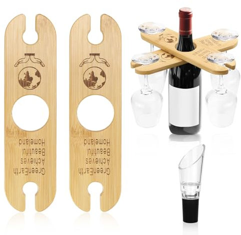 NCTNCX Weinglashalter Holz 2 Stück Weinflaschen-Glashalter mit Dekantierausgießer, Weinglashalter zum Umhängen, Weinglashalter Picknick, Praktisches Weingeschenk
